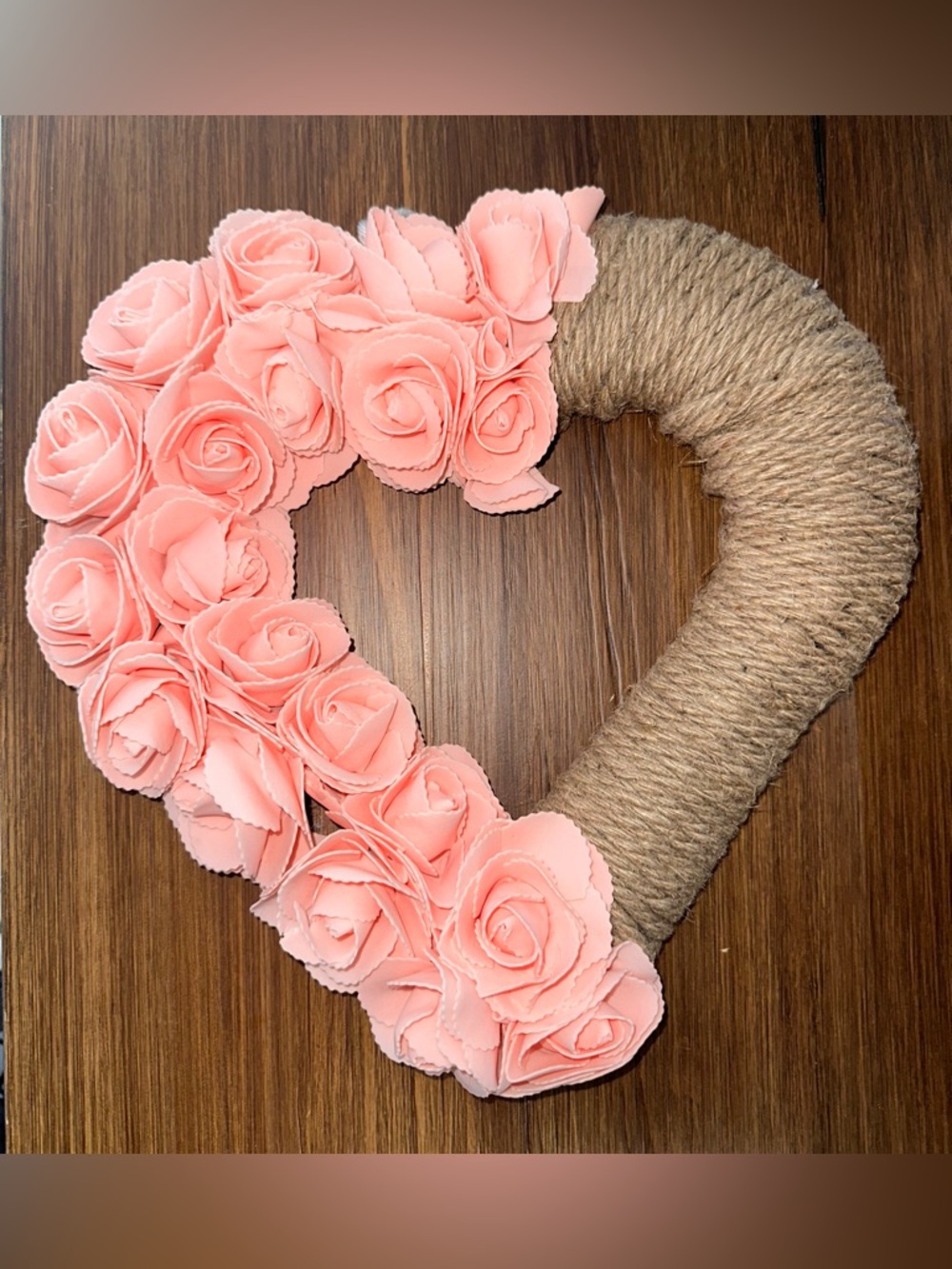 Cute Pink Rose Heart Wall Door Wreath Ready to Hang Handmade Home Decor Gift